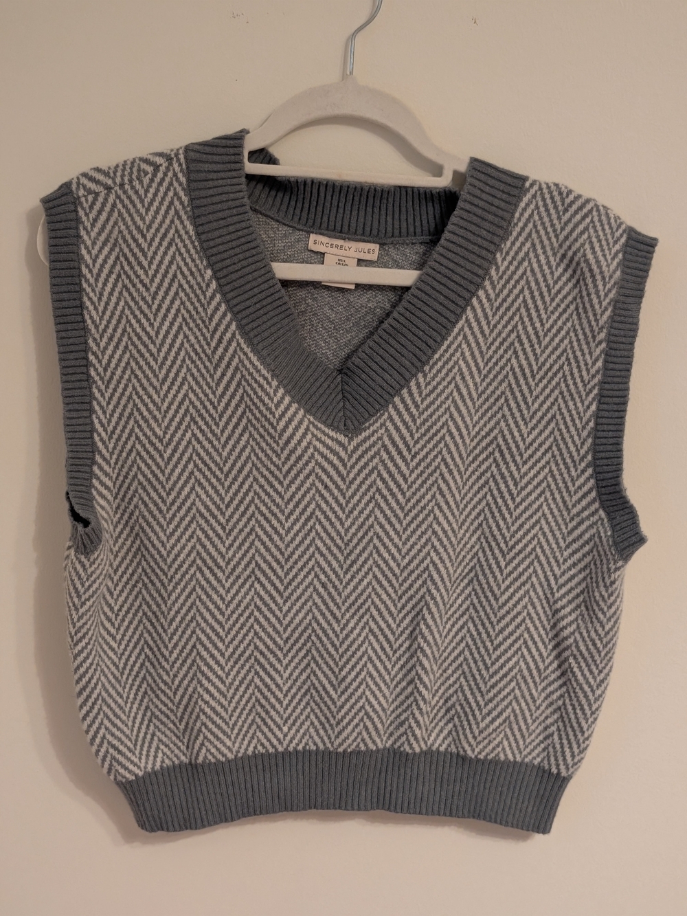 Sincerely Jules Grey and Cream Chevron V-Neck Sweater Vest